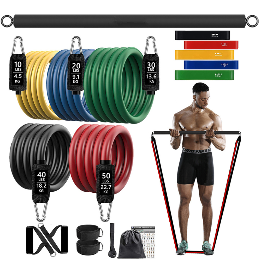 Pilates Bar Kit With Resistance Bands - 150lb Fitness Booty Resistenza Fascia elastica